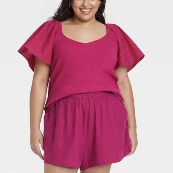 Ava & Viv Flutter Short Sleeve Ribbed Top - Picture 1 of 6